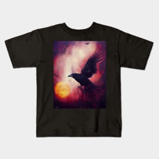 Crow halloween pumpkin in galaxy Kids T-Shirt